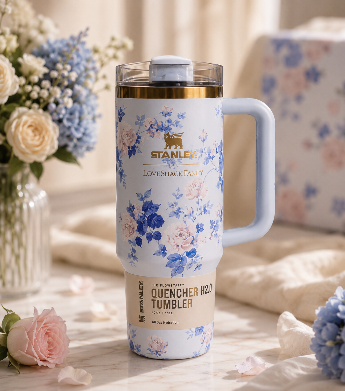 Stanley x LoveShackFancy Quencher Tumbler 40oz - Blue Garden floral colorway