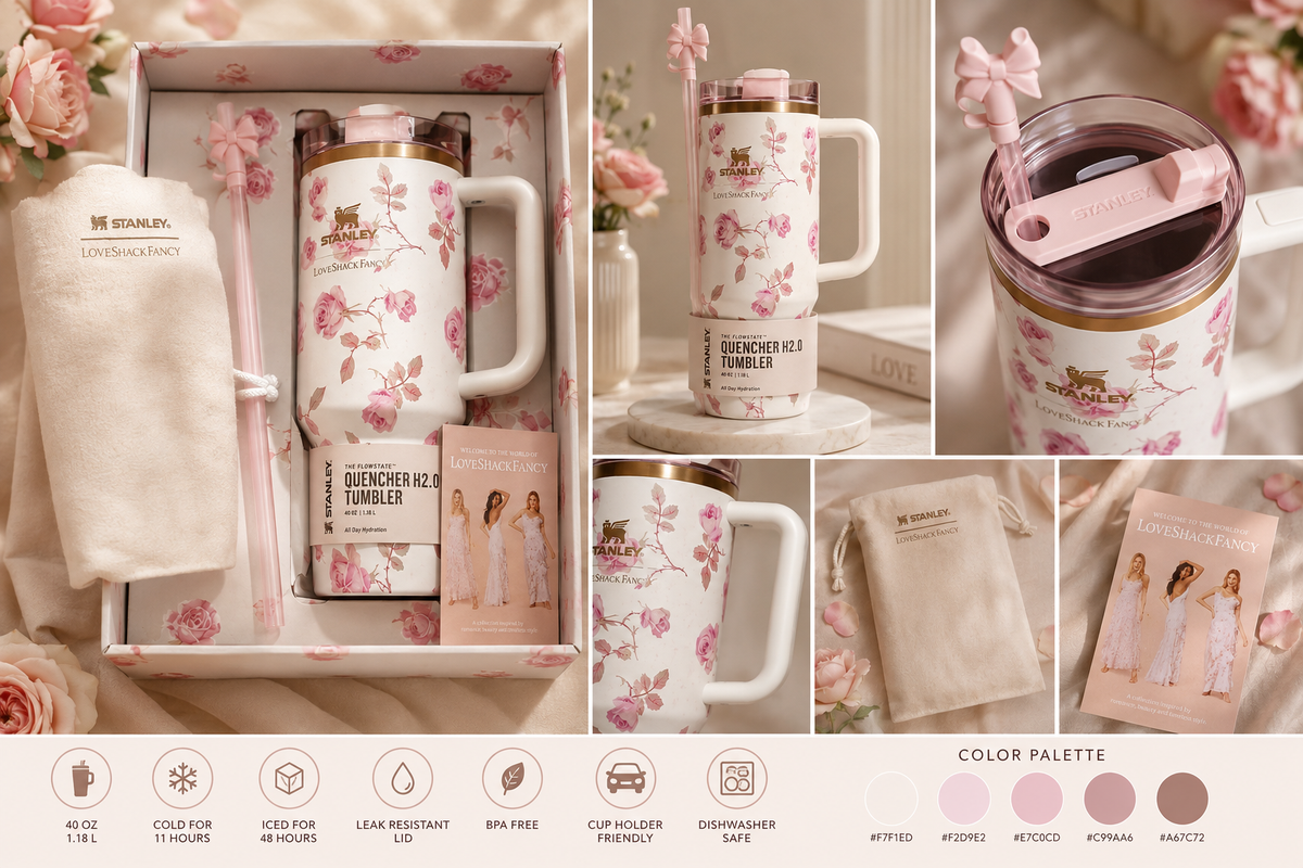 Floral Rose colorway - matching straw, storage pouch and gift box