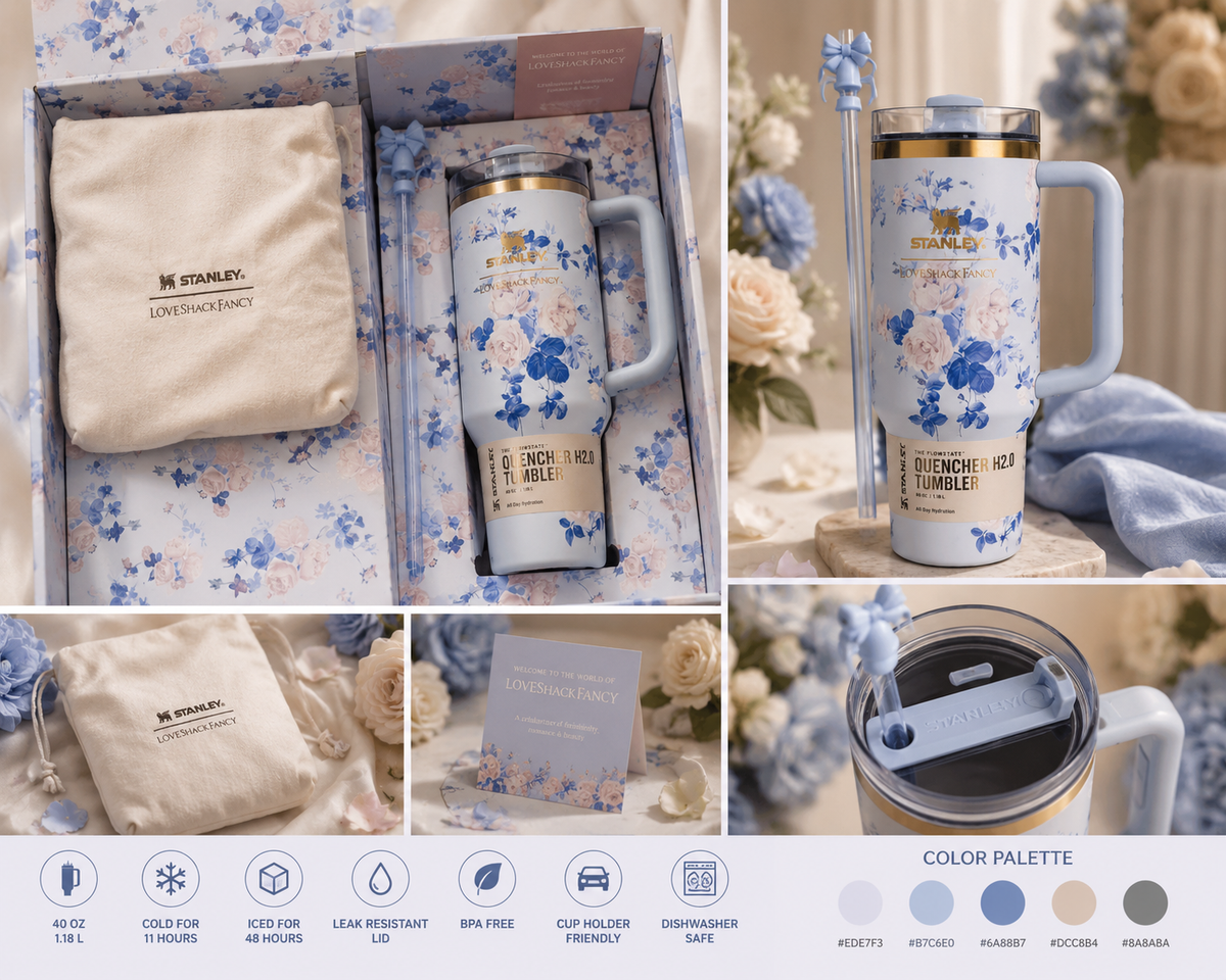 Stanley x LoveShackFancy Quencher Tumbler - Blue Garden detail