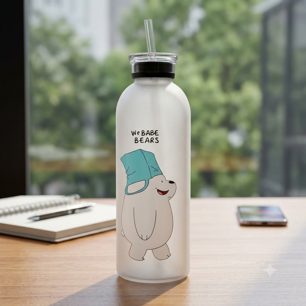 Cute Panda Water Bottle 1000ml with straw - transparent aesthetic tumbler