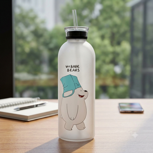 Cute Panda Water Bottle 1000ml with straw - transparent aesthetic tumbler
