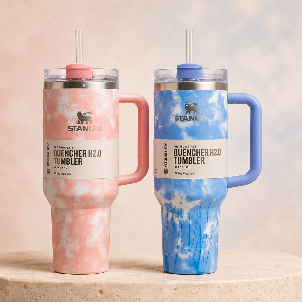 Cloud Tie-Dye Duo bundle with pink and blue 40oz handled tumblers