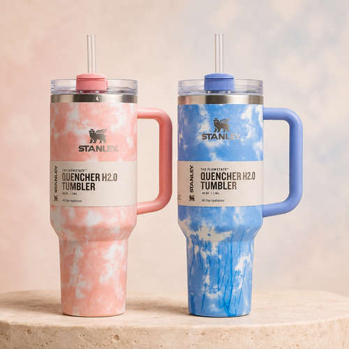 Cloud Tie-Dye Duo bundle with pink and blue 40oz handled tumblers